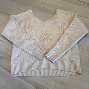 Chelsea & Violet Cream Cable Knit Wool Blend V-Neck Sweater XL